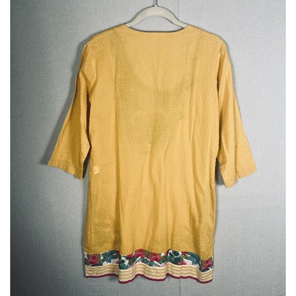 RITU KUMAR Mini Dress Medium Shift Embroidered Floral Gold Yellow Side Slits NEW - Picture 4 of 11